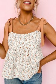 Ditsy Floral Print Tie Shoulder Straps Cute Tie Back Camisole Top (size: (US 8-10)M)